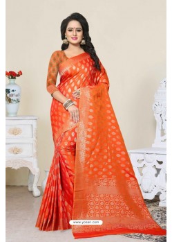 Eyeful Orange Banarasi Silk Saree
