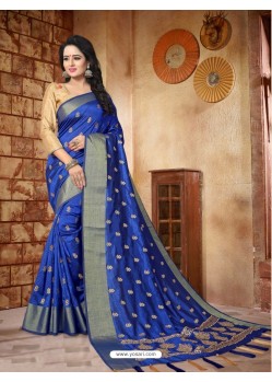 Glowing Royal Blue Silk Embroidered Saree