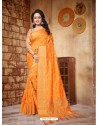 Fantastic Orange Silk Embroidered Saree