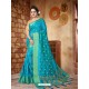 Beautiful Turquoise Silk Embroidered Saree