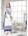 White And Blue Georgette Churidar Suit