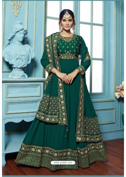 Teal Georgette Embroidered Floor Length Suit