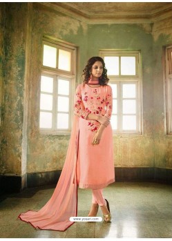 Peach Georgette Embroidered Suit