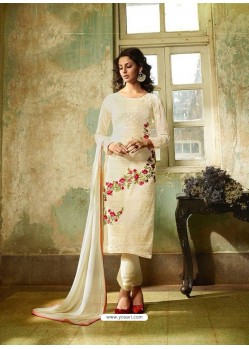 Cream Georgette Embroidered Suit