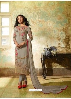 Grey Georgette Embroidered Suit