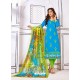 Mind Blowing Blue Cotton Embroidered Suit