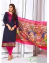 Heavenly Navy Blue Cotton Embroidered Suit