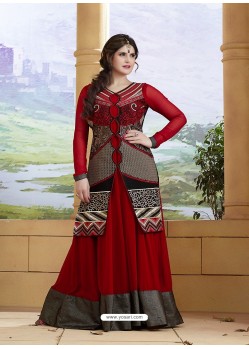 Zareen Khan Crimson Georgette Embroidered Floor Length Suit