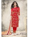 Priyanka Chopra Red Net Embroidered Suit
