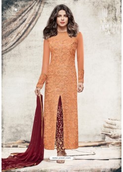 Priyanka Chopra Orange Net Embroidered Suit