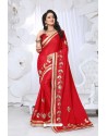 Admirable Red Embroidered Saree
