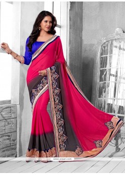 Preety Pink And Grey Shaded Faux Georgette Saree
