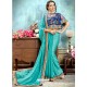 Turquoise Chiffon Embroidered Saree