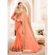Peach Embroidered Lace Work Saree