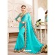 Firozi Embroidered Lace Work Saree