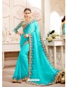 Firozi Embroidered Lace Work Saree