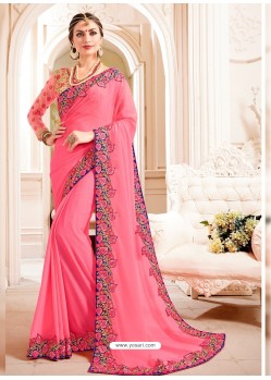 Light Pink Embroidered Lace Work Saree