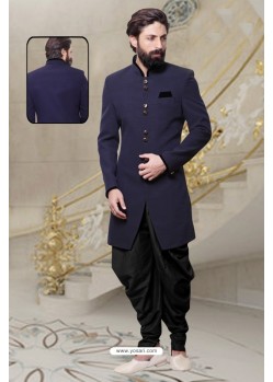 Amazing Navy Blue Handloom Sherwani