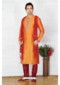 Flawless Orange Silk Kurta Pajama