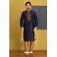 Navy Blue Art Banarasi Silk Kurta Pajama