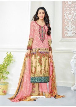 Karisma Kapoor Baby pink Cotton Print Work Suit