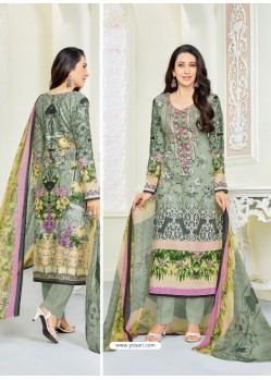 Karisma Kapoor Olive Green Cotton Print Work Suit