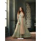 Olive Green Net Embroidered Floor Length Suit