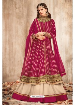 Incredible Fuchsia Net Embroidered Floor Length Suit