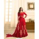 Decent Red Embroidered Floor Length Suit