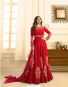 Decent Red Embroidered Floor Length Suit