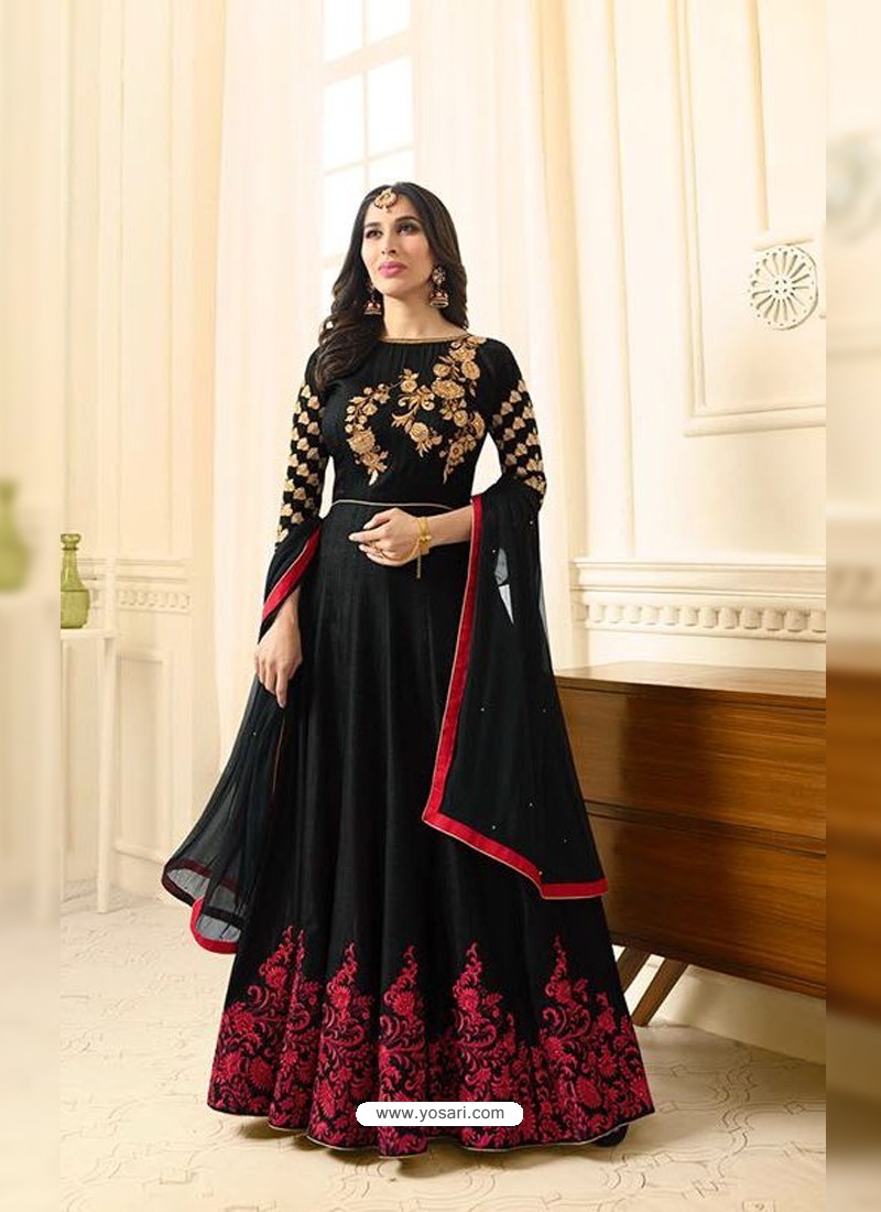 Buy Competent Black Embroidered Floor Length Suit | Anarkali Suits