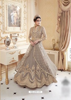 Beautiful Grey Embroidered Floor Length Suit