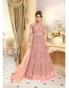 Girlish Peach Embroidered Floor Length Suit