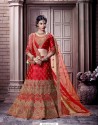 Red Satin Embroidered Bridal Lehenga Choli