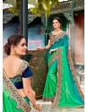 Stupendous Jade Green Rangoli Pedding Saree