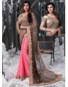Pink And Brown Embroidered Work Designer Saree