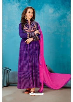 Purple Georgette Printed Floor Length Suit