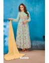 Sea Green Georgette Printed Floor Length Suit