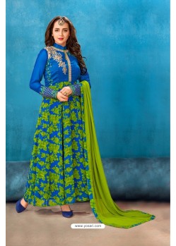 Blue Georgette Printed Floor Length Suit