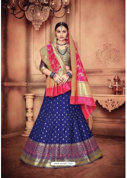 Splendid Dark Blue Banarasi Silk Lehenga Choli