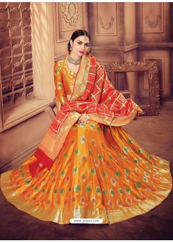 Eyeful Mustard Banarasi Silk Lehenga Choli