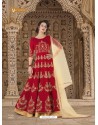 Wine Mulberry Silk Embroidered Floor Length Suit