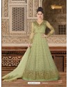 Olive Green Embroidered Floor Length Suit