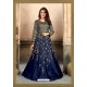 Navy Blue Silk Embroidered Floor Length Suit