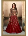 Maroon Silk Embroidered Floor Length Suit
