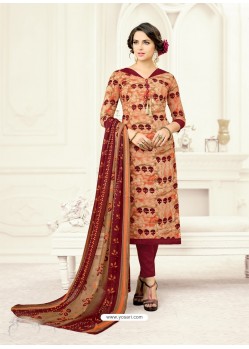 Maroon Poly Cotton Printed Suit