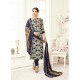 Navy Blue Poly Cotton Printed Suit