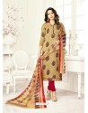Beige Poly Cotton Printed Suit