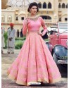 Lustrous Light Pink Print Work Gown