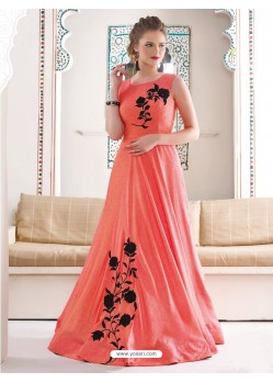 Marvelous Peach Bridal Silk Gown
